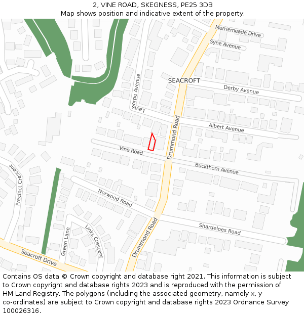 2, VINE ROAD, SKEGNESS, PE25 3DB: Location map and indicative extent of plot