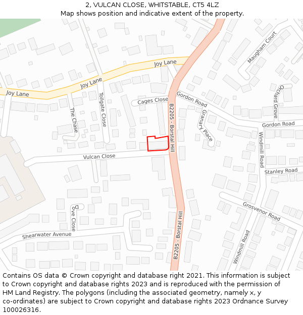 2, VULCAN CLOSE, WHITSTABLE, CT5 4LZ: Location map and indicative extent of plot