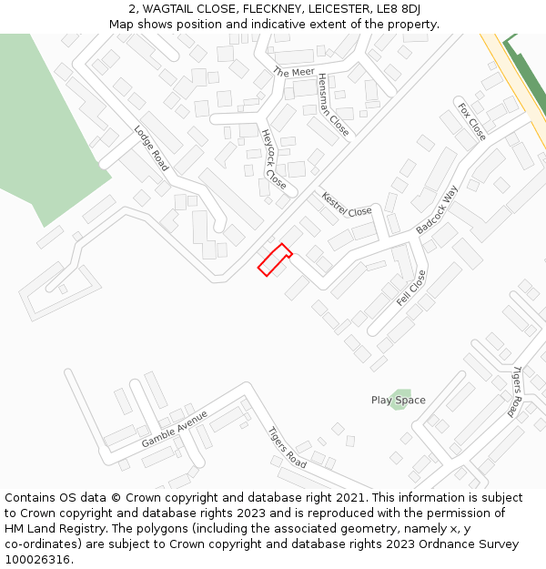 2, WAGTAIL CLOSE, FLECKNEY, LEICESTER, LE8 8DJ: Location map and indicative extent of plot