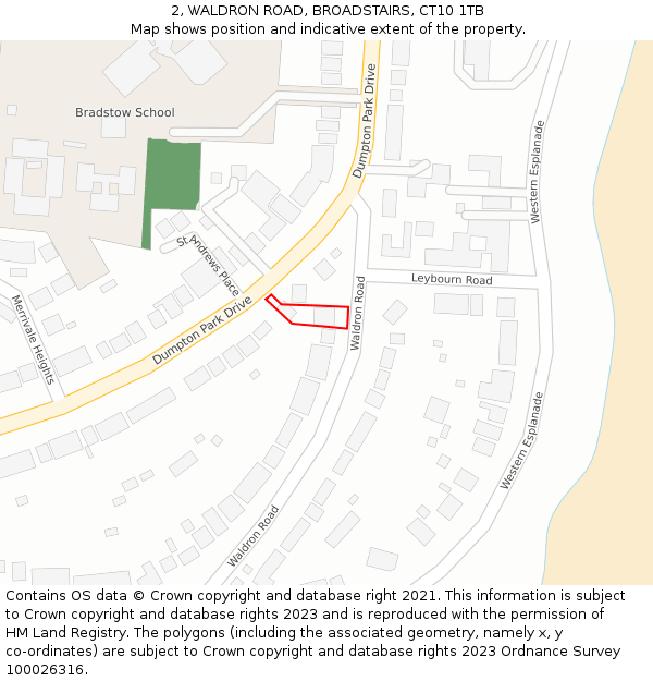 2, WALDRON ROAD, BROADSTAIRS, CT10 1TB: Location map and indicative extent of plot