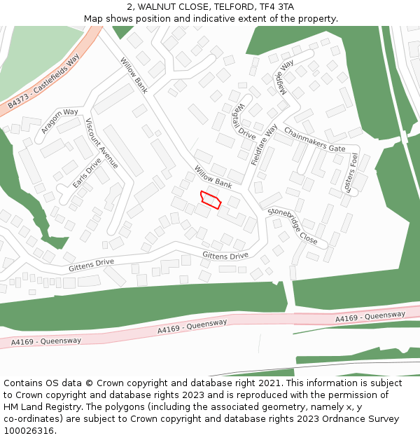 2, WALNUT CLOSE, TELFORD, TF4 3TA: Location map and indicative extent of plot