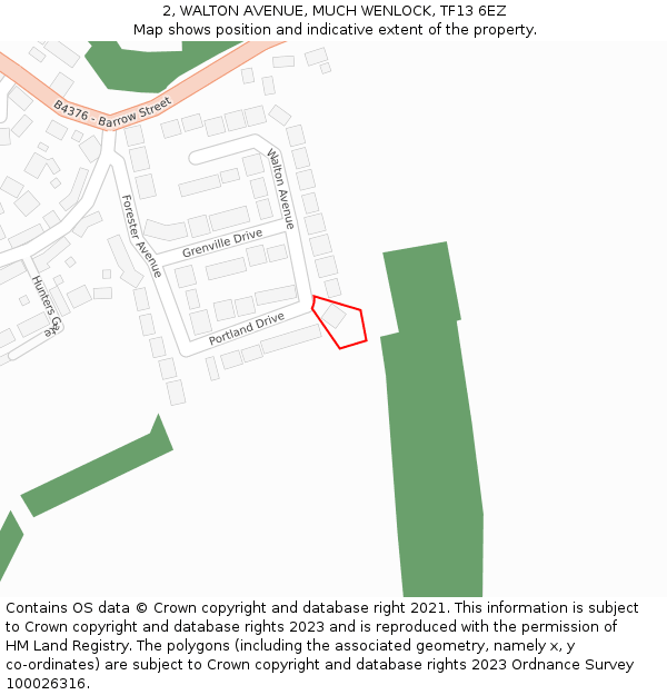 2, WALTON AVENUE, MUCH WENLOCK, TF13 6EZ: Location map and indicative extent of plot