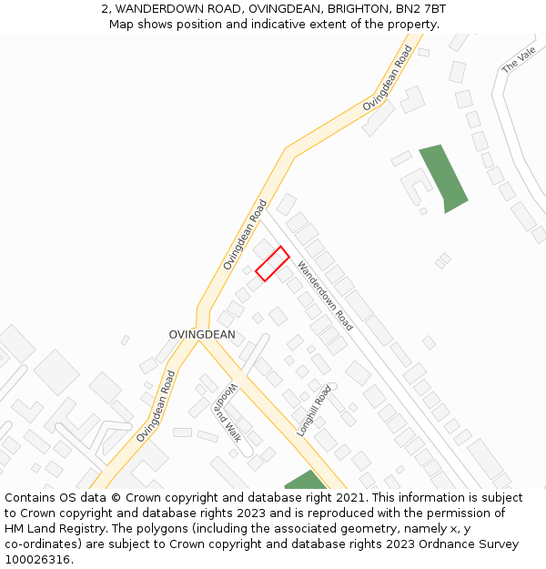 2, WANDERDOWN ROAD, OVINGDEAN, BRIGHTON, BN2 7BT: Location map and indicative extent of plot
