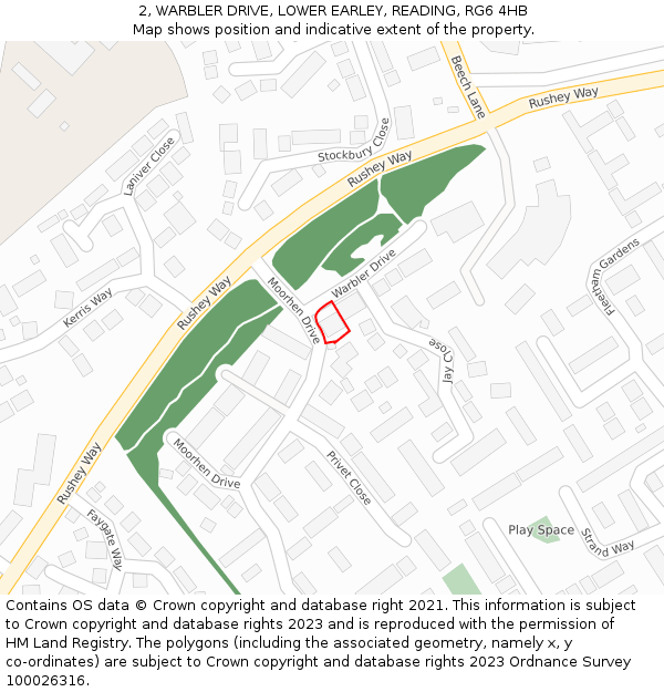 2, WARBLER DRIVE, LOWER EARLEY, READING, RG6 4HB: Location map and indicative extent of plot