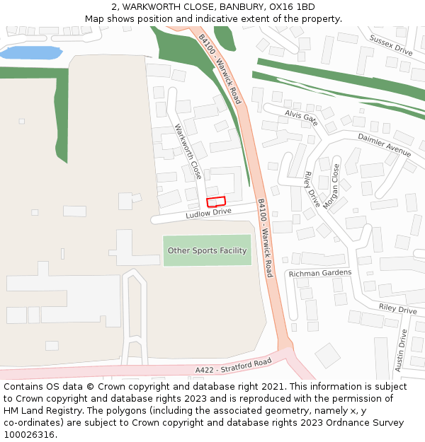 2, WARKWORTH CLOSE, BANBURY, OX16 1BD: Location map and indicative extent of plot