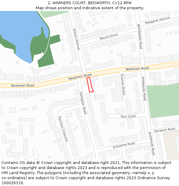 2, WARNERS COURT, BEDWORTH, CV12 8PW: Location map and indicative extent of plot