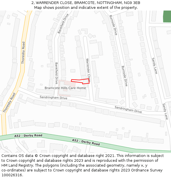 2, WARRENDER CLOSE, BRAMCOTE, NOTTINGHAM, NG9 3EB: Location map and indicative extent of plot
