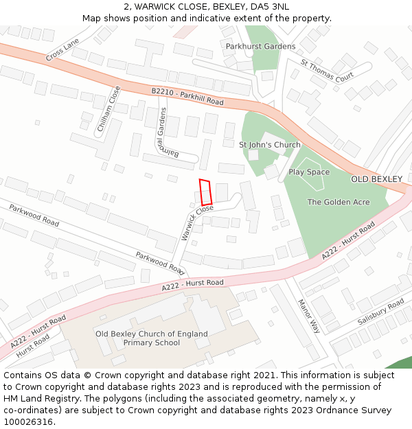 2, WARWICK CLOSE, BEXLEY, DA5 3NL: Location map and indicative extent of plot