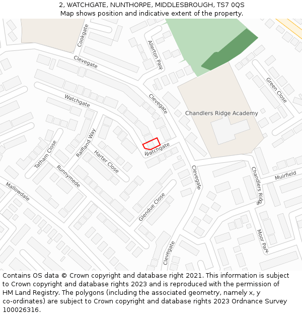 2, WATCHGATE, NUNTHORPE, MIDDLESBROUGH, TS7 0QS: Location map and indicative extent of plot