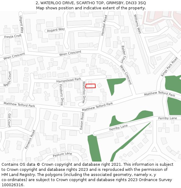 2, WATERLOO DRIVE, SCARTHO TOP, GRIMSBY, DN33 3SQ: Location map and indicative extent of plot