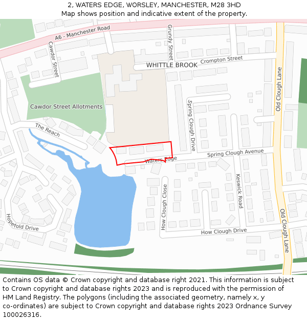 2, WATERS EDGE, WORSLEY, MANCHESTER, M28 3HD: Location map and indicative extent of plot