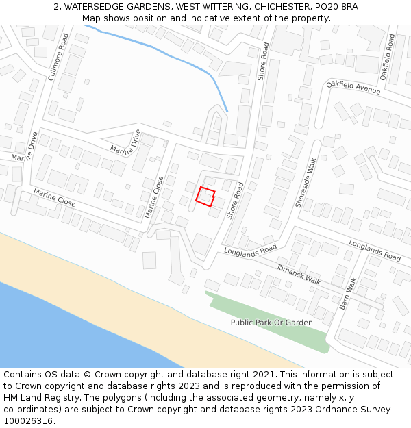 2, WATERSEDGE GARDENS, WEST WITTERING, CHICHESTER, PO20 8RA: Location map and indicative extent of plot