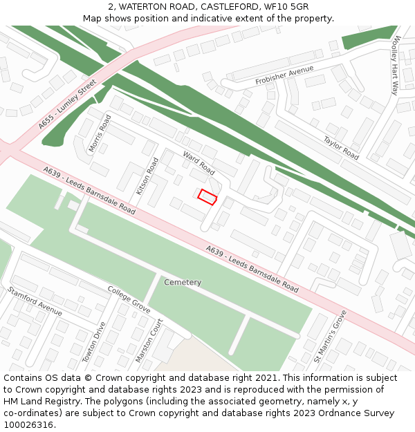2, WATERTON ROAD, CASTLEFORD, WF10 5GR: Location map and indicative extent of plot