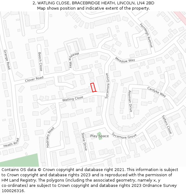 2, WATLING CLOSE, BRACEBRIDGE HEATH, LINCOLN, LN4 2BD: Location map and indicative extent of plot