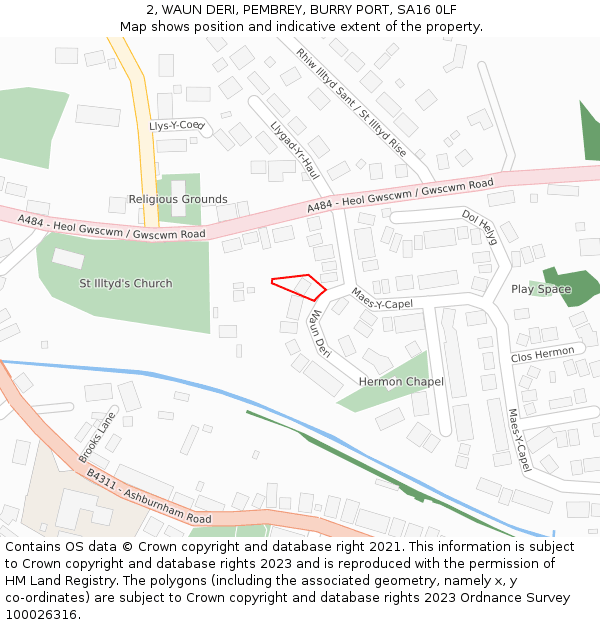 2, WAUN DERI, PEMBREY, BURRY PORT, SA16 0LF: Location map and indicative extent of plot
