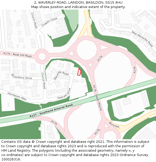 2, WAVERLEY ROAD, LAINDON, BASILDON, SS15 4HU: Location map and indicative extent of plot