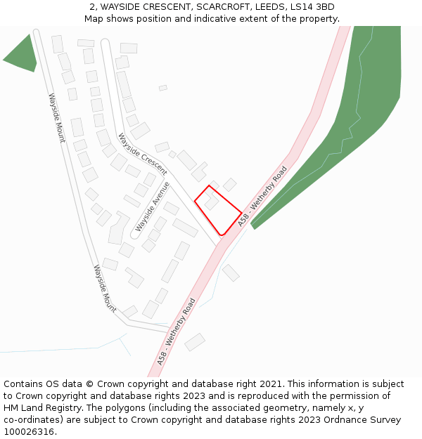 2, WAYSIDE CRESCENT, SCARCROFT, LEEDS, LS14 3BD: Location map and indicative extent of plot