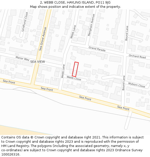2, WEBB CLOSE, HAYLING ISLAND, PO11 9JG: Location map and indicative extent of plot
