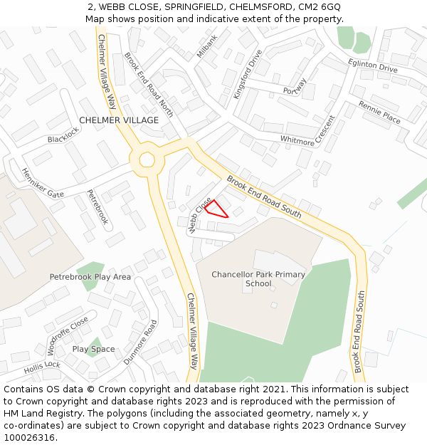 2, WEBB CLOSE, SPRINGFIELD, CHELMSFORD, CM2 6GQ: Location map and indicative extent of plot