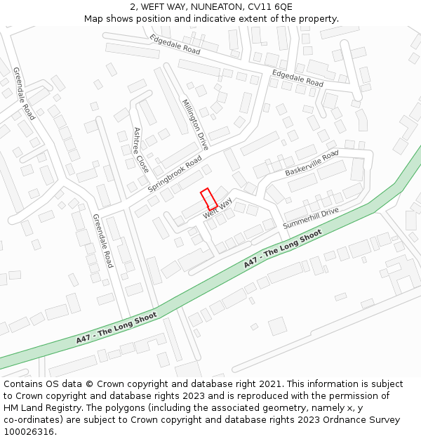 2, WEFT WAY, NUNEATON, CV11 6QE: Location map and indicative extent of plot
