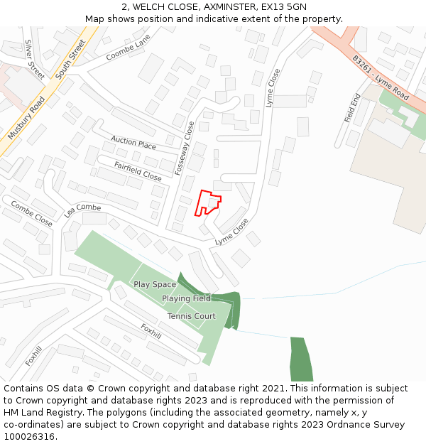 2, WELCH CLOSE, AXMINSTER, EX13 5GN: Location map and indicative extent of plot