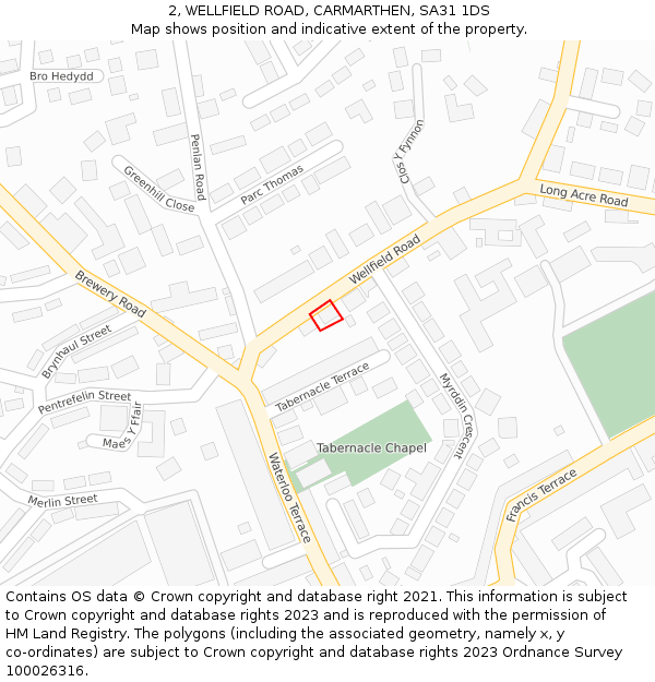 2, WELLFIELD ROAD, CARMARTHEN, SA31 1DS: Location map and indicative extent of plot