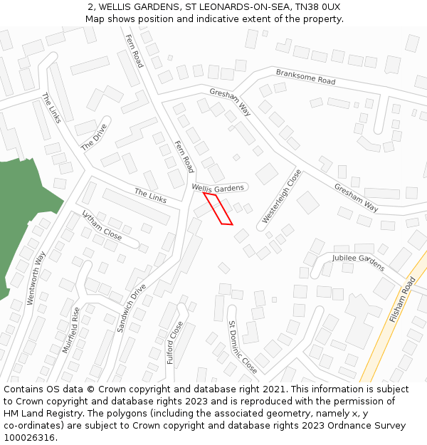 2, WELLIS GARDENS, ST LEONARDS-ON-SEA, TN38 0UX: Location map and indicative extent of plot