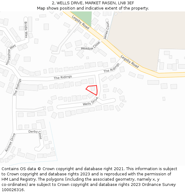 2, WELLS DRIVE, MARKET RASEN, LN8 3EF: Location map and indicative extent of plot