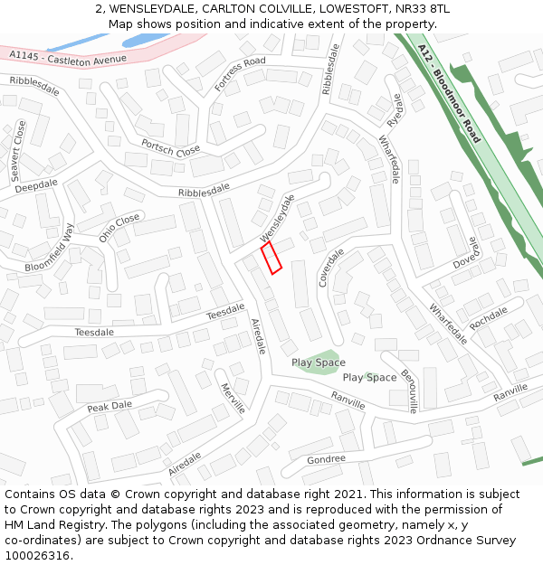 2, WENSLEYDALE, CARLTON COLVILLE, LOWESTOFT, NR33 8TL: Location map and indicative extent of plot