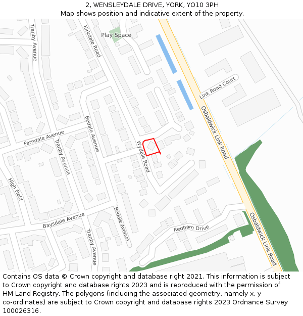 2, WENSLEYDALE DRIVE, YORK, YO10 3PH: Location map and indicative extent of plot