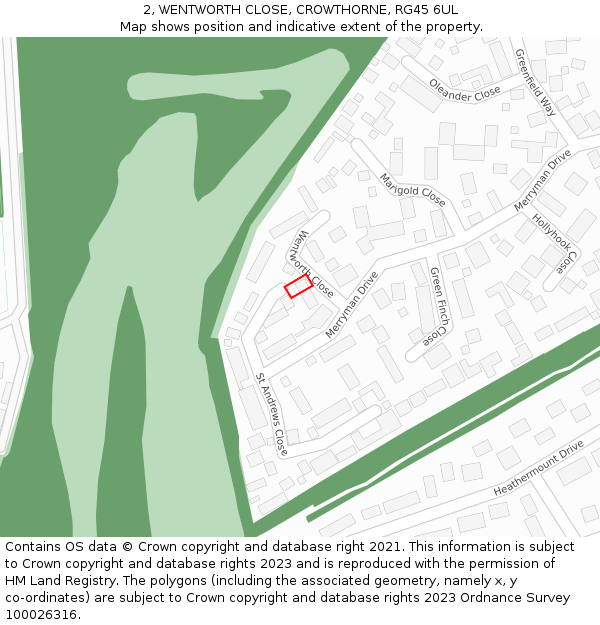2, WENTWORTH CLOSE, CROWTHORNE, RG45 6UL: Location map and indicative extent of plot