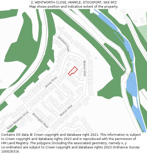 2, WENTWORTH CLOSE, MARPLE, STOCKPORT, SK6 6PZ: Location map and indicative extent of plot