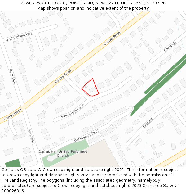 2, WENTWORTH COURT, PONTELAND, NEWCASTLE UPON TYNE, NE20 9PR: Location map and indicative extent of plot