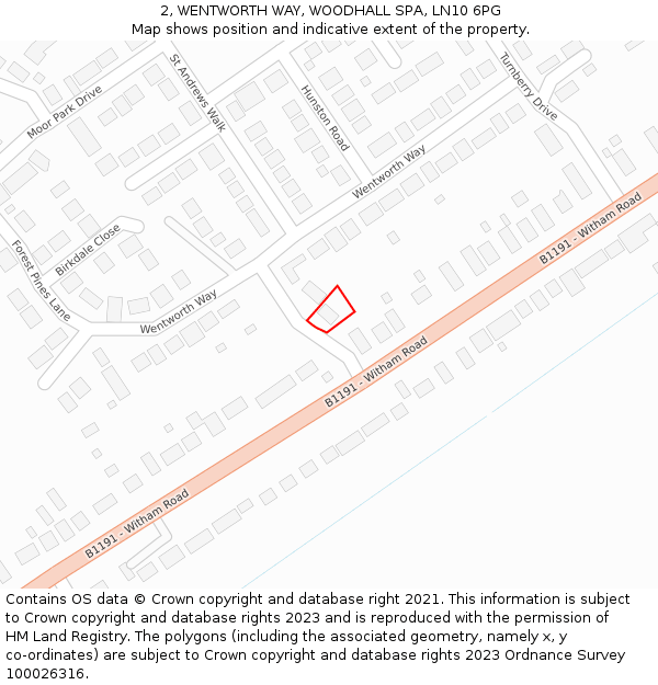 2, WENTWORTH WAY, WOODHALL SPA, LN10 6PG: Location map and indicative extent of plot