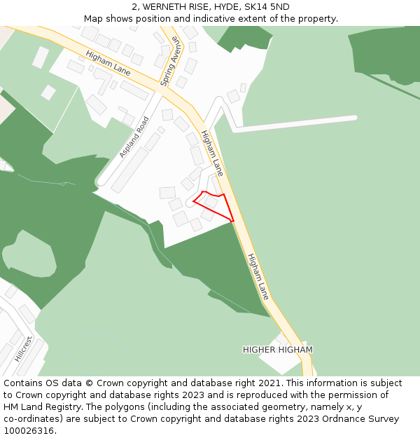 2, WERNETH RISE, HYDE, SK14 5ND: Location map and indicative extent of plot