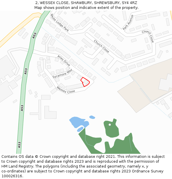 2, WESSEX CLOSE, SHAWBURY, SHREWSBURY, SY4 4RZ: Location map and indicative extent of plot