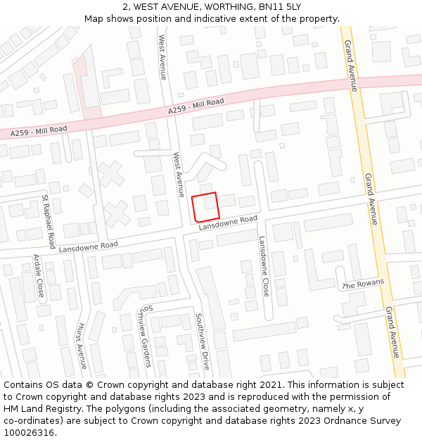 2, WEST AVENUE, WORTHING, BN11 5LY: Location map and indicative extent of plot