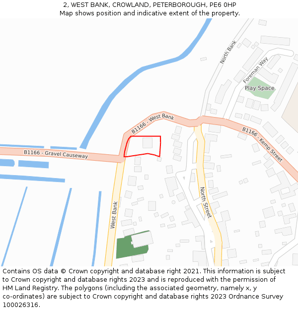 2, WEST BANK, CROWLAND, PETERBOROUGH, PE6 0HP: Location map and indicative extent of plot