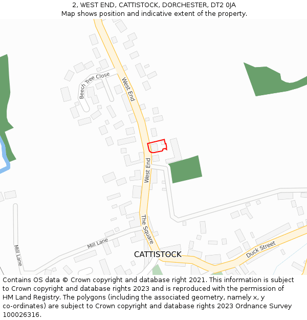 2, WEST END, CATTISTOCK, DORCHESTER, DT2 0JA: Location map and indicative extent of plot