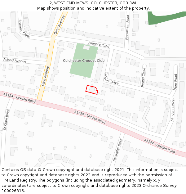 2, WEST END MEWS, COLCHESTER, CO3 3WL: Location map and indicative extent of plot