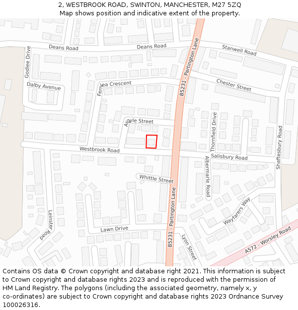 2, WESTBROOK ROAD, SWINTON, MANCHESTER, M27 5ZQ: Location map and indicative extent of plot