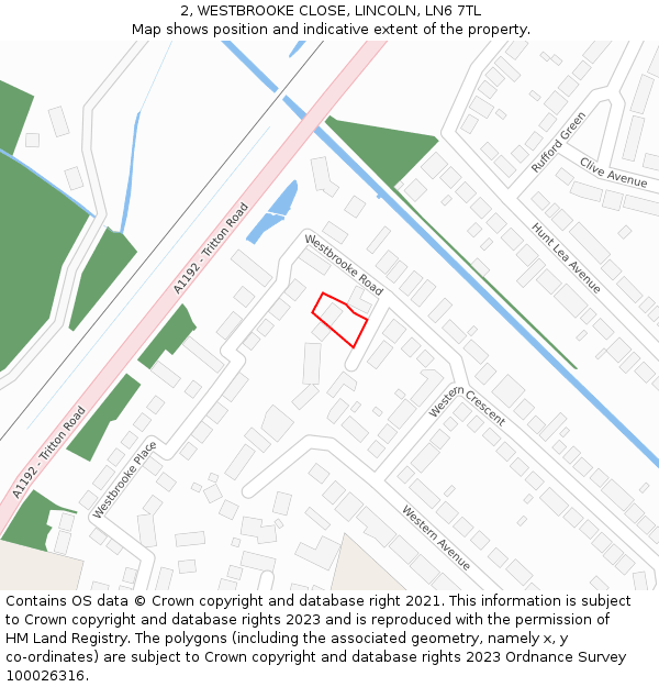 2, WESTBROOKE CLOSE, LINCOLN, LN6 7TL: Location map and indicative extent of plot