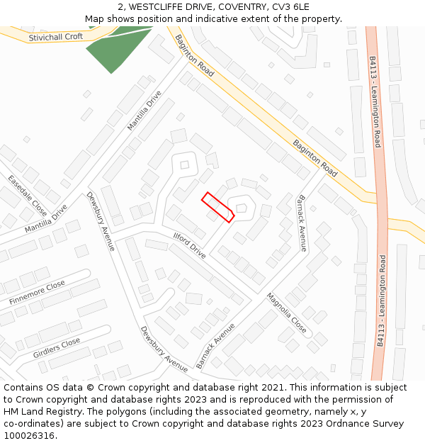 2, WESTCLIFFE DRIVE, COVENTRY, CV3 6LE: Location map and indicative extent of plot