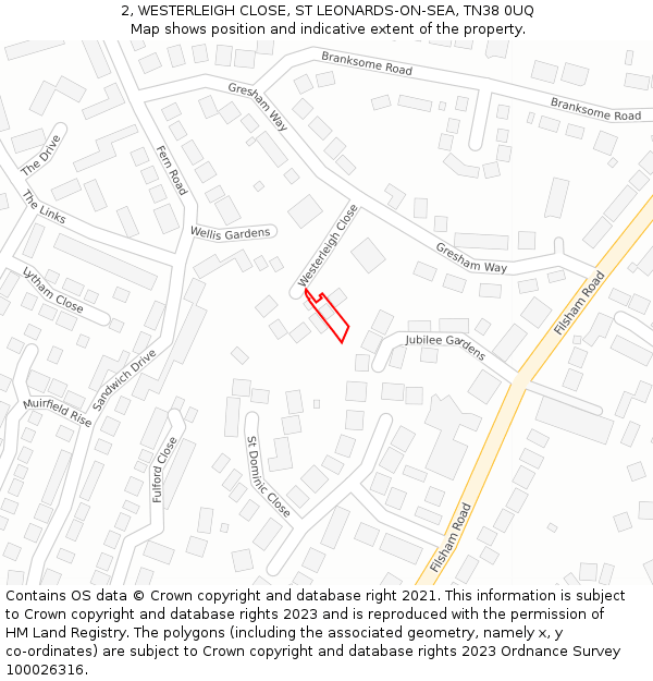 2, WESTERLEIGH CLOSE, ST LEONARDS-ON-SEA, TN38 0UQ: Location map and indicative extent of plot