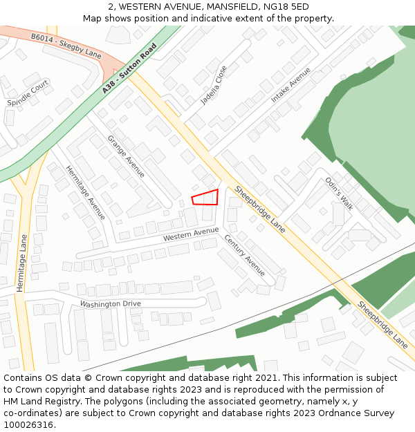2, WESTERN AVENUE, MANSFIELD, NG18 5ED: Location map and indicative extent of plot