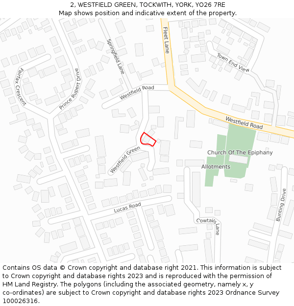 2, WESTFIELD GREEN, TOCKWITH, YORK, YO26 7RE: Location map and indicative extent of plot