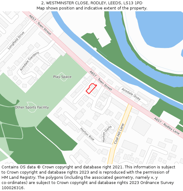 2, WESTMINSTER CLOSE, RODLEY, LEEDS, LS13 1PD: Location map and indicative extent of plot