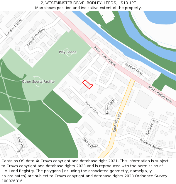 2, WESTMINSTER DRIVE, RODLEY, LEEDS, LS13 1PE: Location map and indicative extent of plot