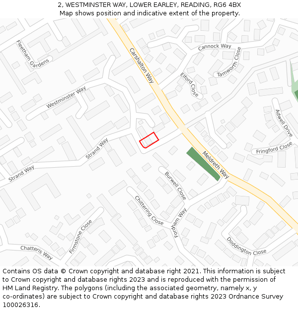 2, WESTMINSTER WAY, LOWER EARLEY, READING, RG6 4BX: Location map and indicative extent of plot