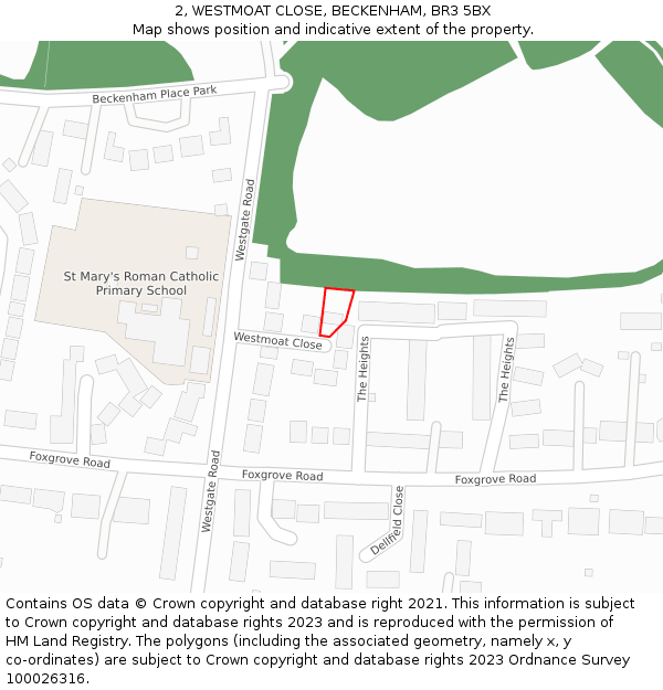 2, WESTMOAT CLOSE, BECKENHAM, BR3 5BX: Location map and indicative extent of plot